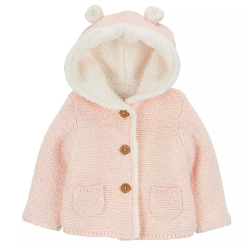 Baby Girl Carter's Sherpa-Lined Hooded Cardigan.